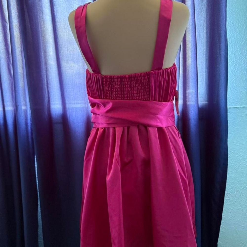 New MAEVE ANTHROPOLOGIE Rose Pink Bow Tie Satin Mini Dress Size 6 - Picture 3 of 3
